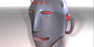 3D Face red robot rotate smile motion graphics