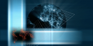 Abstract Dual World black blue earth light planet 3D motion graphics