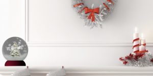 Christmas Mantle candle globe mantle stocking wreath