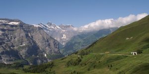 Mountains Green cloud green rock snow train