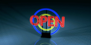 Open Neon blue circle neon rotation sign 3D graphics