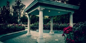 Rose Garden brick gazebo pillar rose tree
