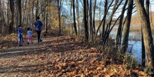 autumn fall family forest lake leaves nature people pond walk woods