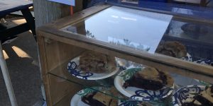 Homemade Pies glass plate sign table