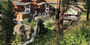 village trees river cabin woods day time