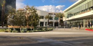 Modern Building white television academy media center people