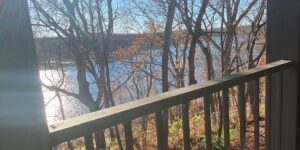 Patio Sun balcony lake leaves patio sun sunset trees winter