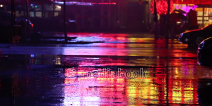 Rainy Friendship building car people puddle water