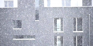 Snow Winter Apartment building falling gray snow window