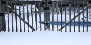 Winter Fence lock old snow wood building falling gray Sky snow