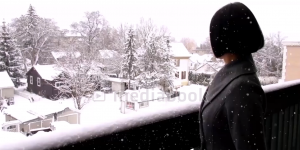 Winter Porch balcony falling house snow woman