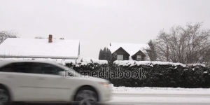 Winter Sidewalk bushes car house movement snow
